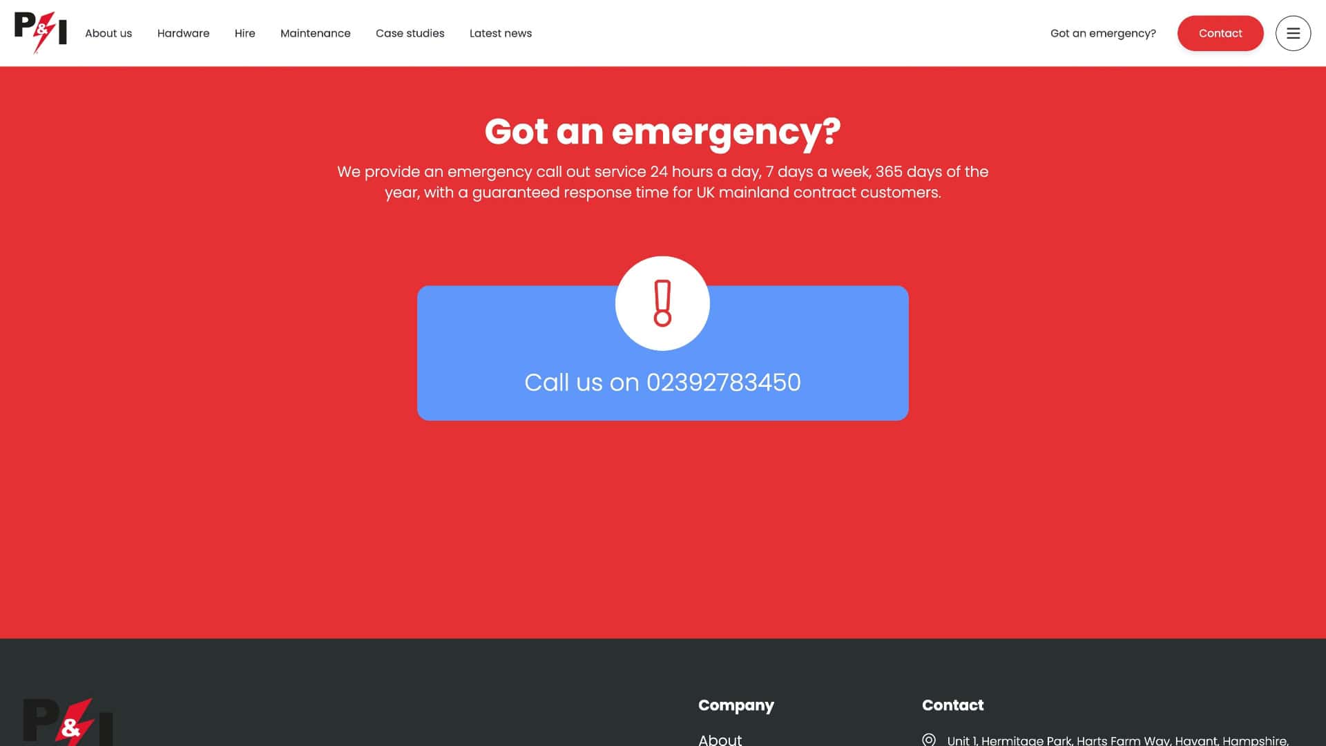 Website screenshot of an emergency contact service offering 24-hour support with a red call-to-action button displaying a phone number in Auto Draft.