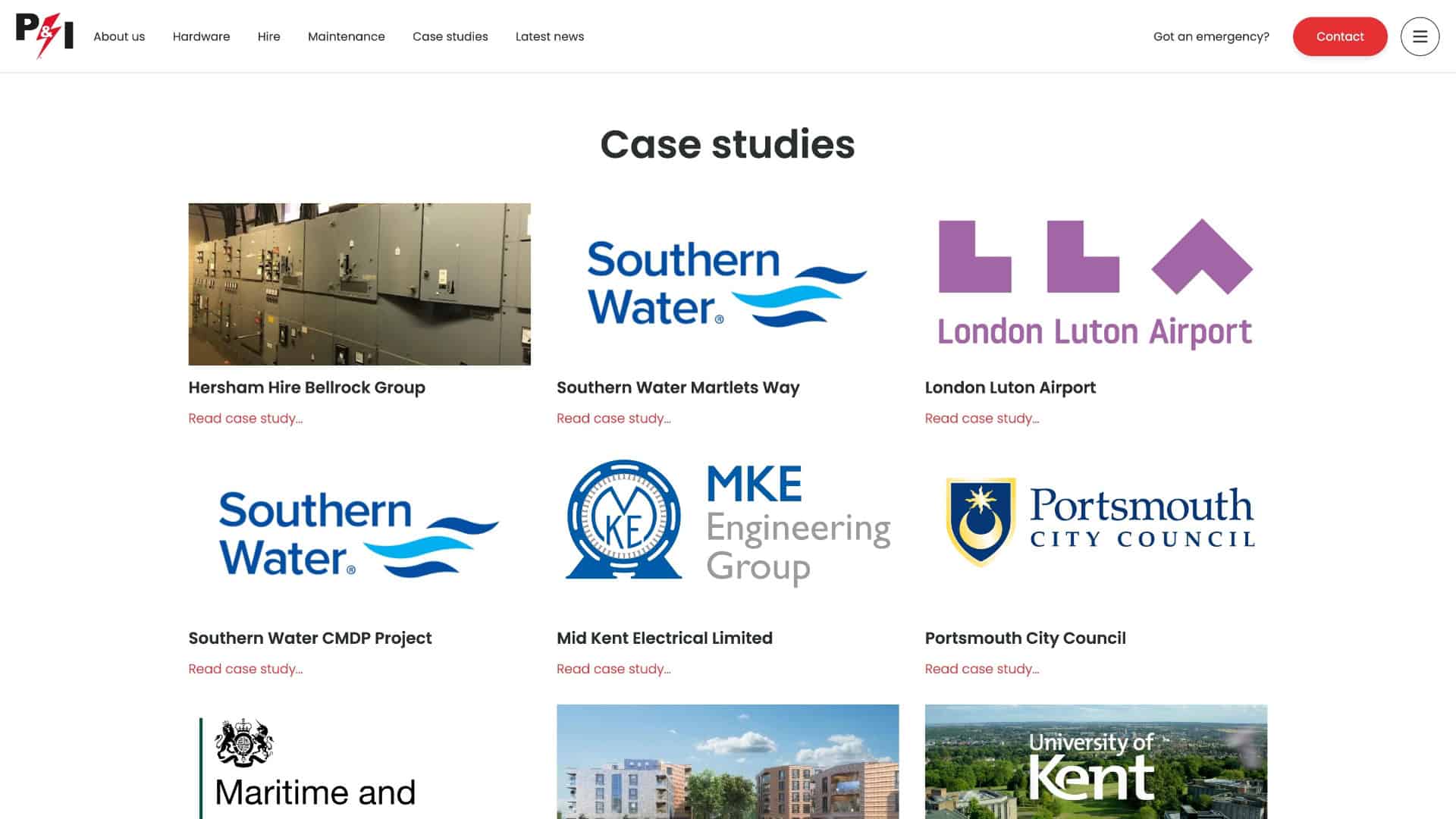 A webpage displaying a selection of case studies with logos, including southern water, london luton airport, and others, indicating a business's past projects or partnerships. This page may also include Auto Drafts