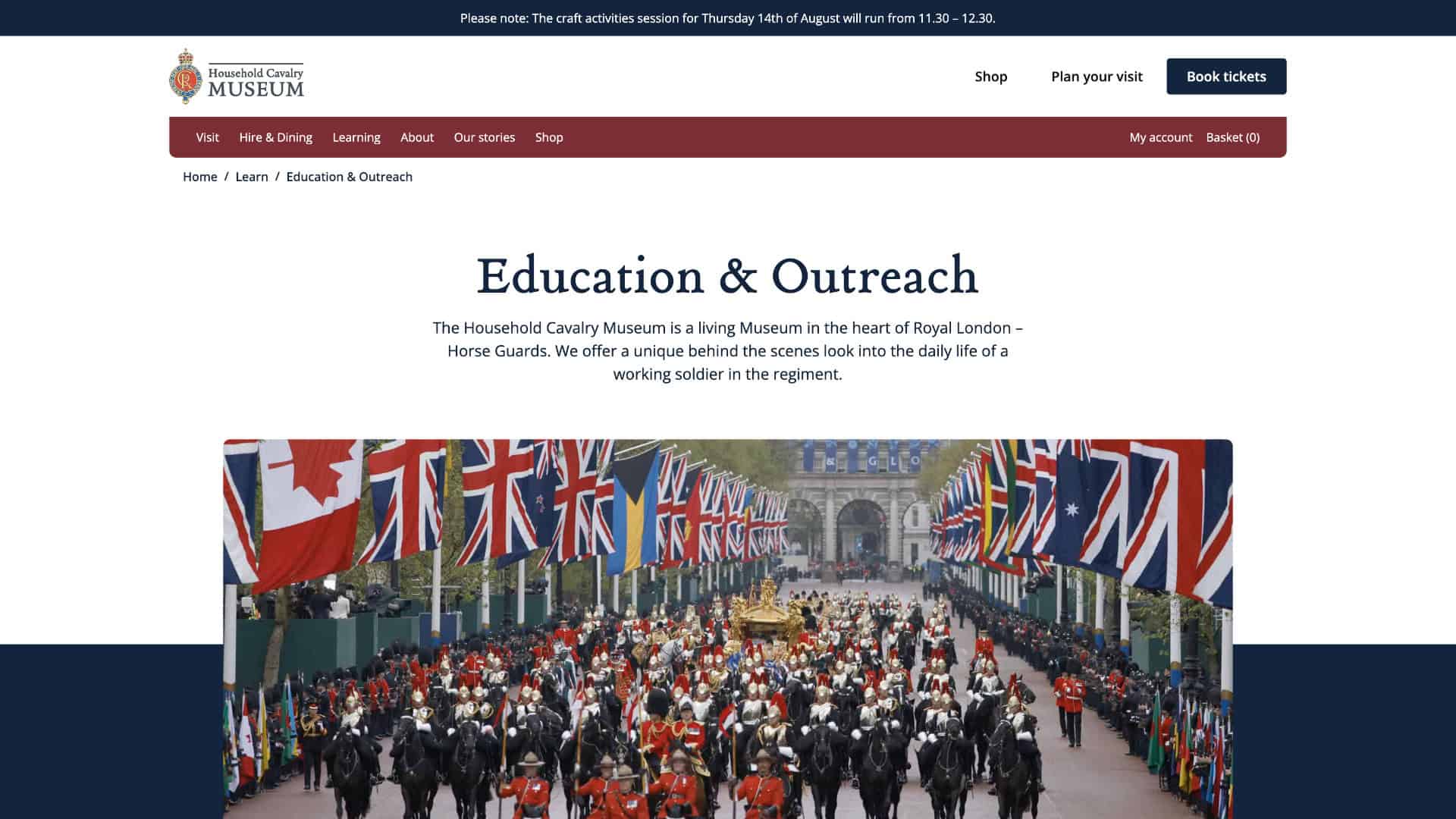A parade of mounted soldiers and marching personnel in uniform proceeds down a flag-lined avenue, with crowds watching on either side. The Household Cavalry Museum website highlights this unique London museum's cavalry history. | Rubber Duckers
