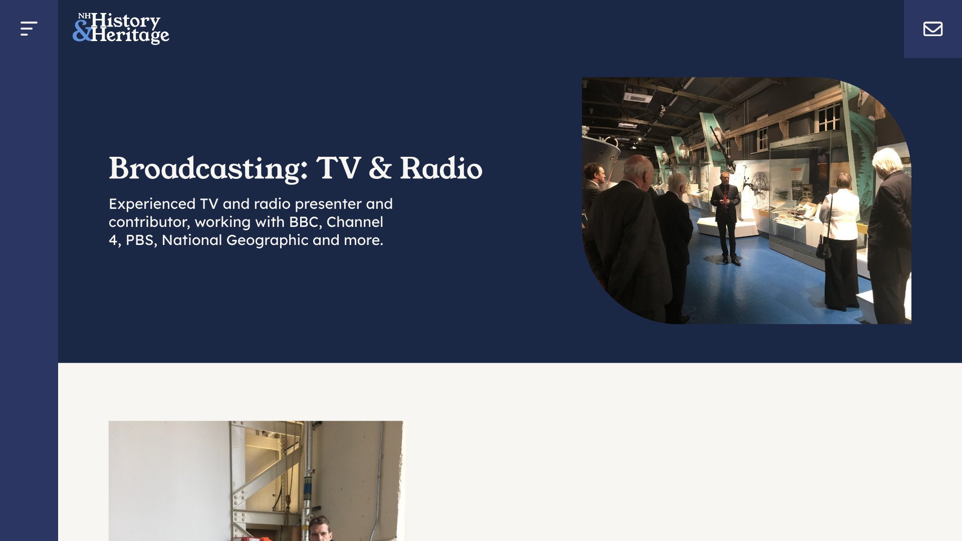A museum exhibit with people viewing displays, accompanied by text about Nick Hewitt—a TV and radio presenter experienced with major broadcasters—highlighting heritage and history. | Rubber Duckers